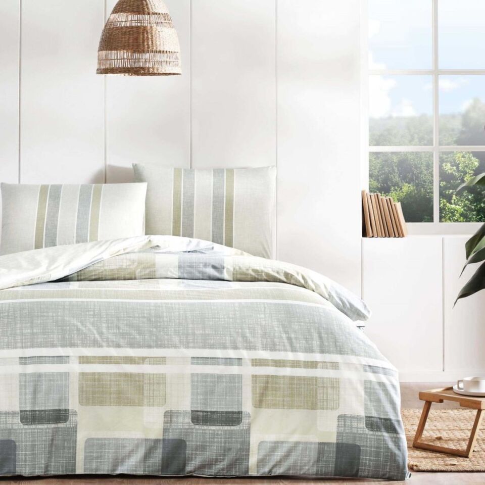 Taç Domino Ranforce Çift Kişilik Nevresim Takımı Kahve