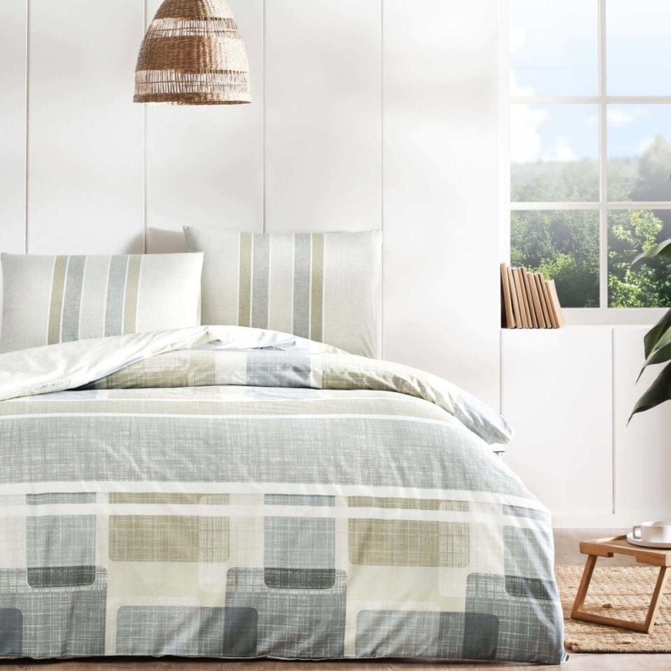 Taç Domino Ranforce Çift Kişilik Nevresim Takımı Kahve