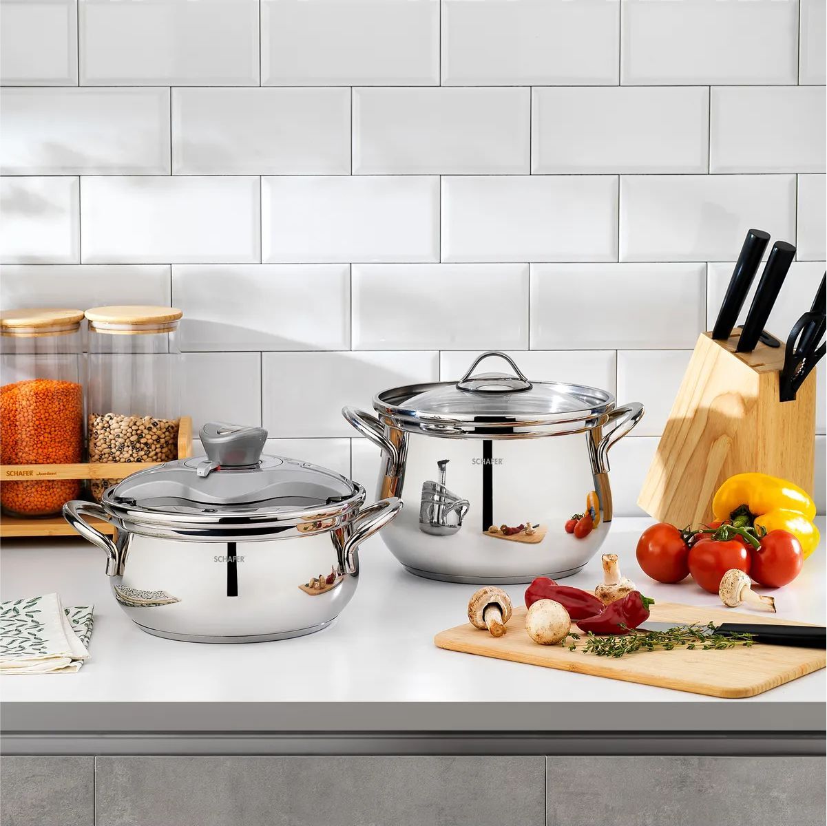 Schafer Alia 2 li Düdüklü Tencere Seti 4 Parça-Gümüş