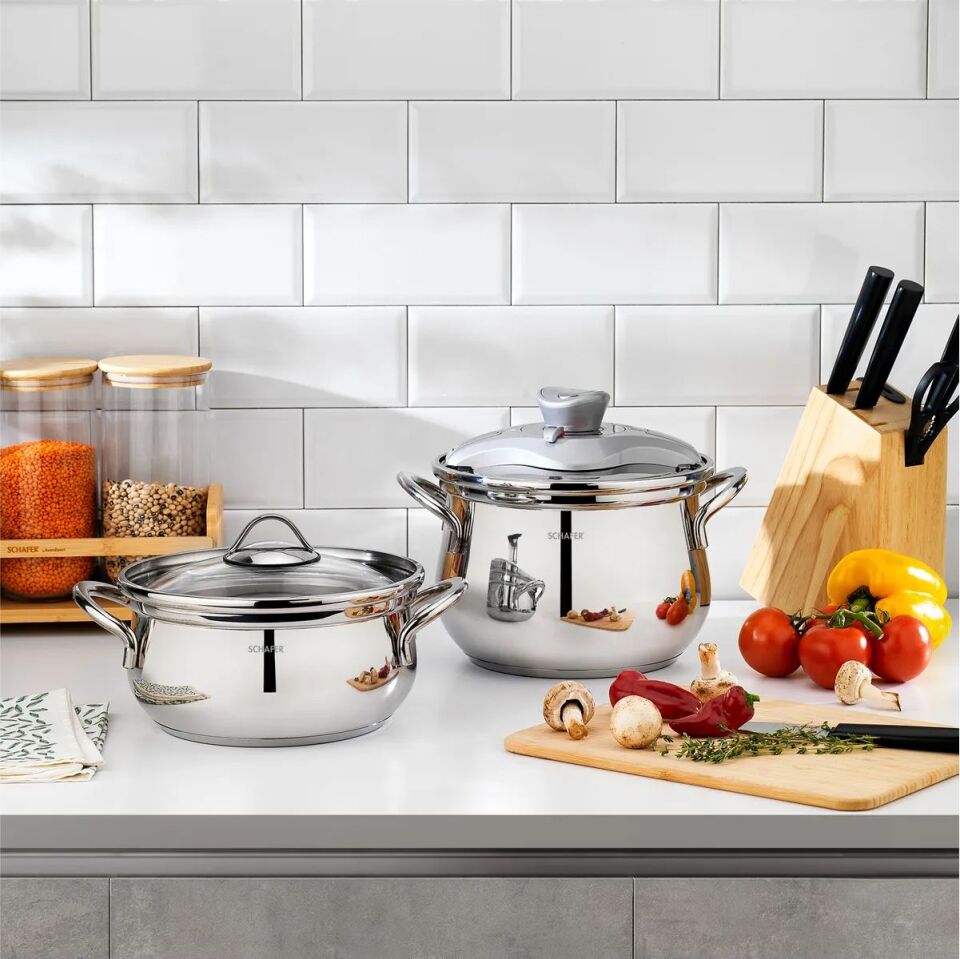 Schafer Alia 2 li Düdüklü Tencere Seti 4 Parça-Gümüş