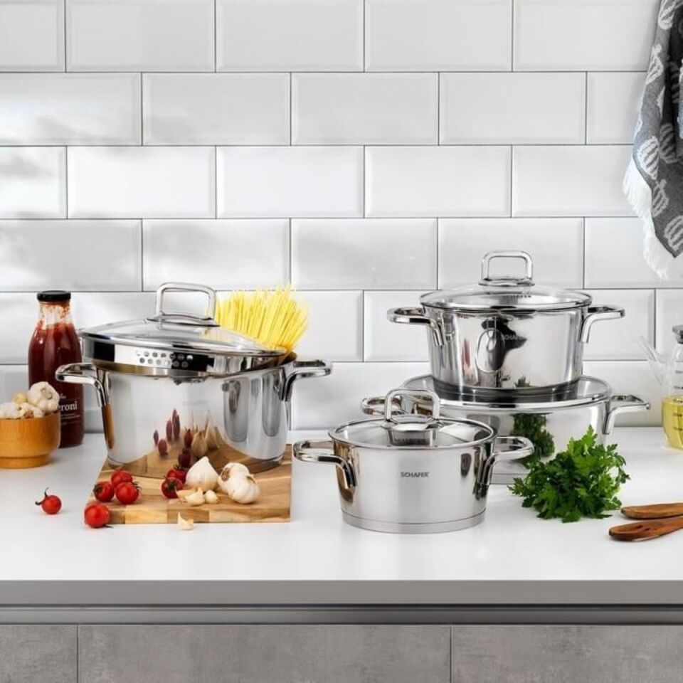 Schafer New Stahl Çelik Tencere Seti 8 Parça-Inox 08P