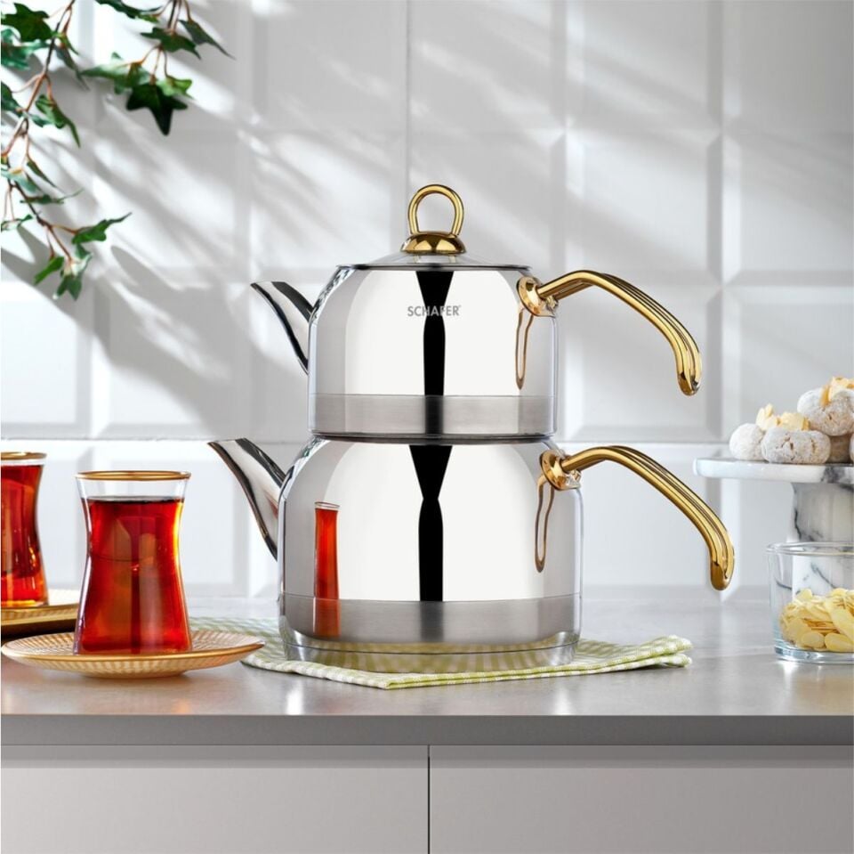 Schafer Ada Metal Çaydanlık Takımı (Orta) 4 Parça-Gold