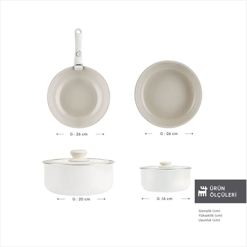 KARACA SWISS CRYSTAL ALMOND CREAM EASY CLIP 7 PARÇA TENCERE SETİ IND