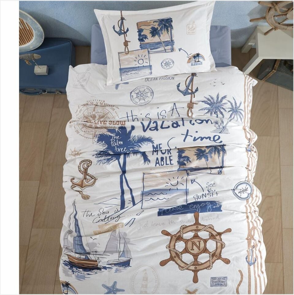 Aran Clasy Ranforce Genç Uyku Seti Tek Kişilik Hawaii V1 Mavi