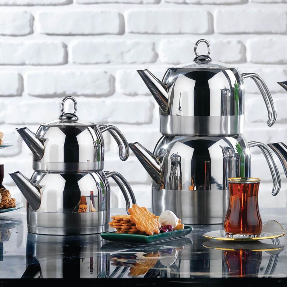 Schafer Ada Metal Çaydanlık Takımı (Büyük) 4 Parça-Inox