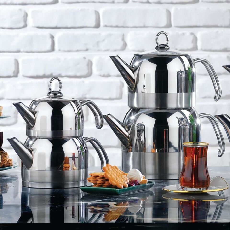 Schafer Ada Metal Çaydanlık Takımı (Büyük) 4 Parça-Inox