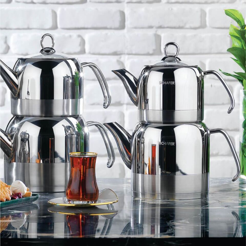 Schafer Ada Metal Çaydanlık Takımı (Büyük) 4 Parça-Inox