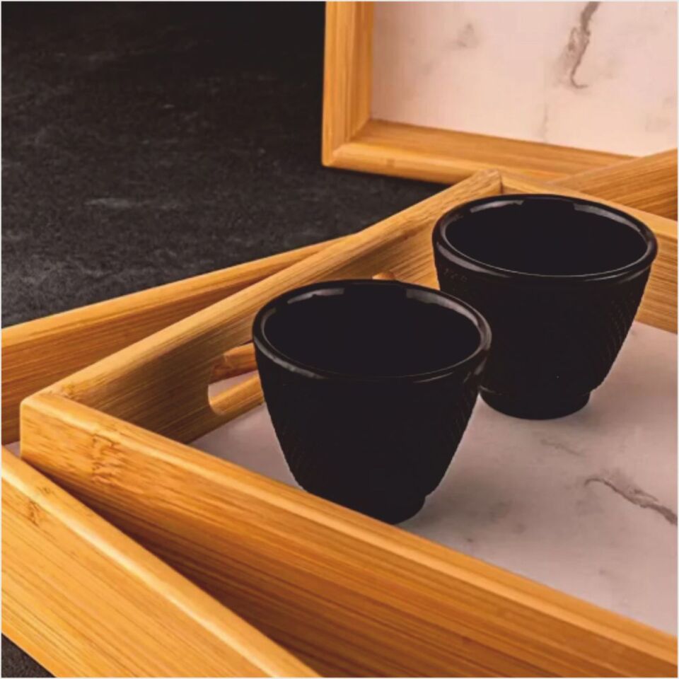 BAMBUM  MARBELLA - 3'LÜ MERMER DESENLİ TEPSİ BEYAZ