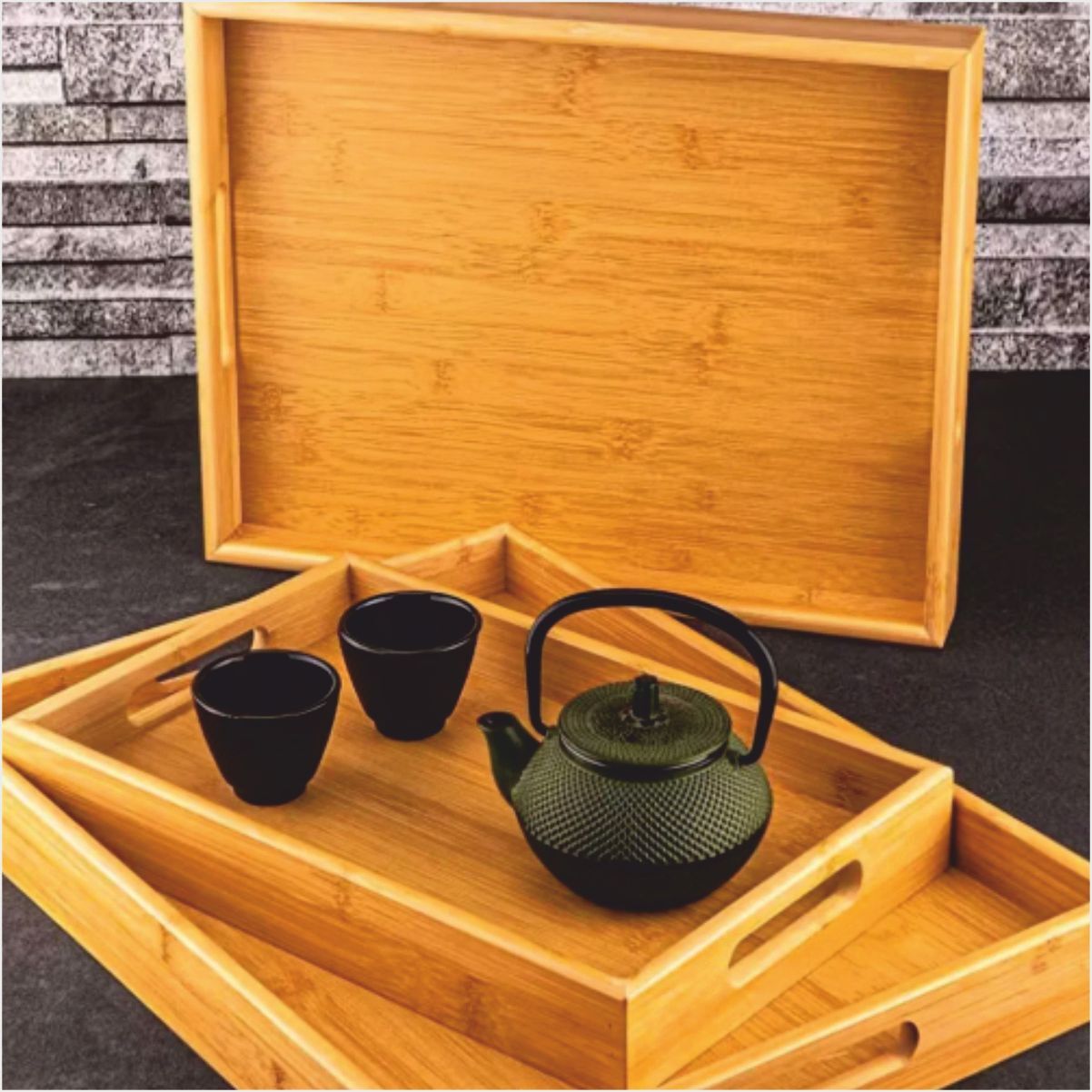 BAMBUM  MARBELLA - 3'LÜ BAMBU DESENLİ TEPSİ