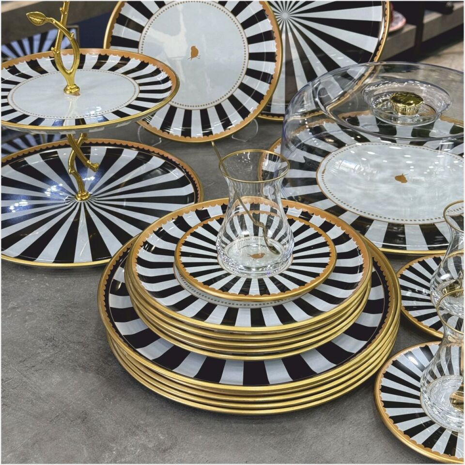 Glore Black Line 34 Parça 6 Kişilik Pasta Servis Takımı