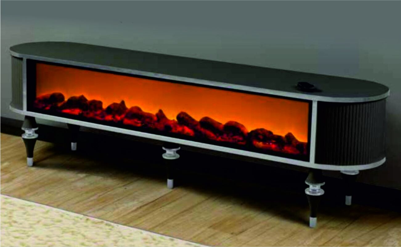 Linza Oval Hoparlörlü Şömineli Tv Sehpası 180 Cm Antrasit-Gold