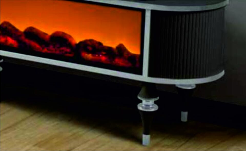 Linza Oval Hoparlörlü Şömineli Tv Sehpası 180 Cm Antrasit-Gold