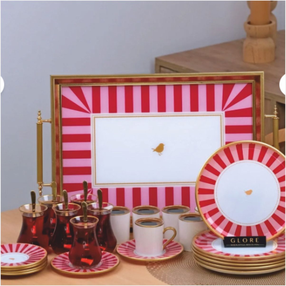 Glore Pink Line 31 Parça Tepsili Pasta Seti