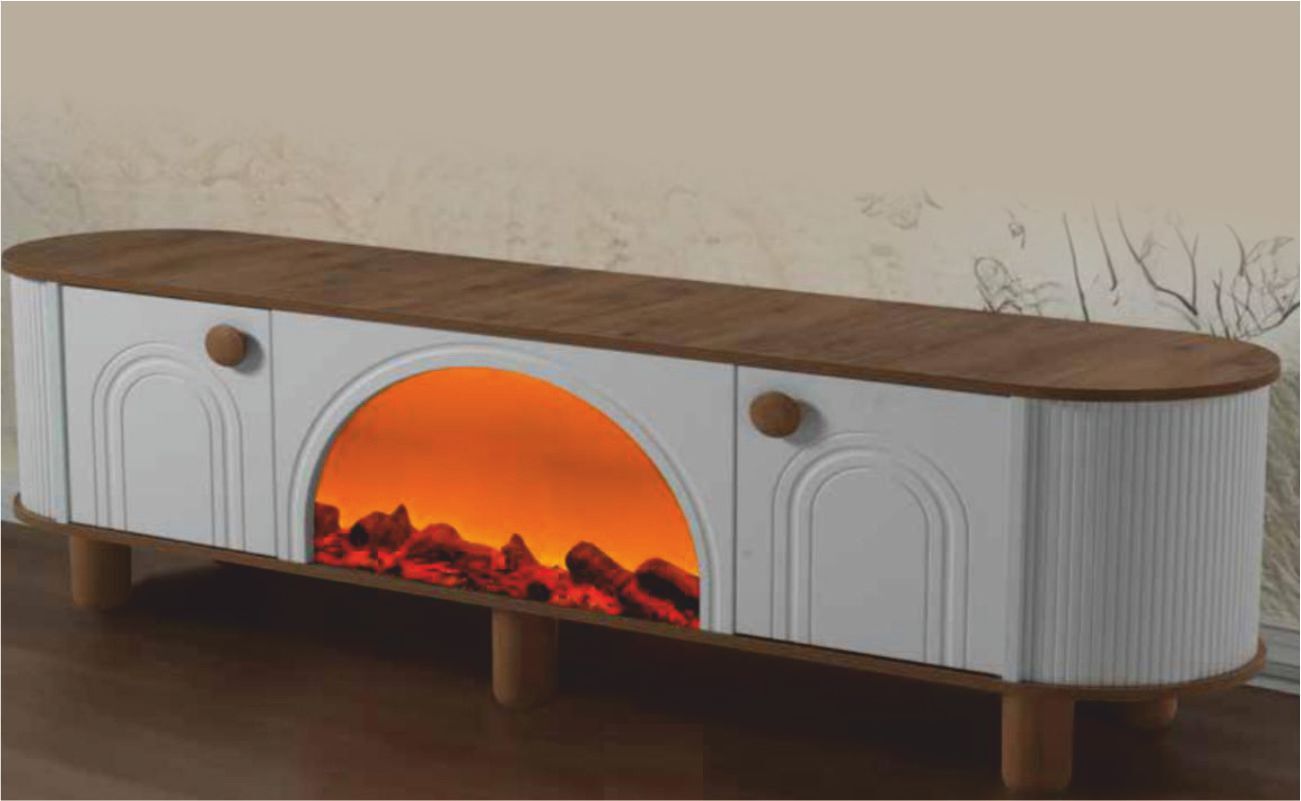 Linza Oval Tv Sehpası Ceviz Beyaz