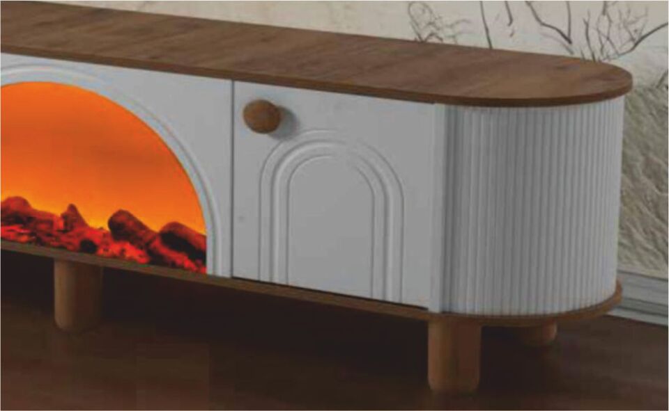 Linza Oval Tv Sehpası Ceviz Beyaz