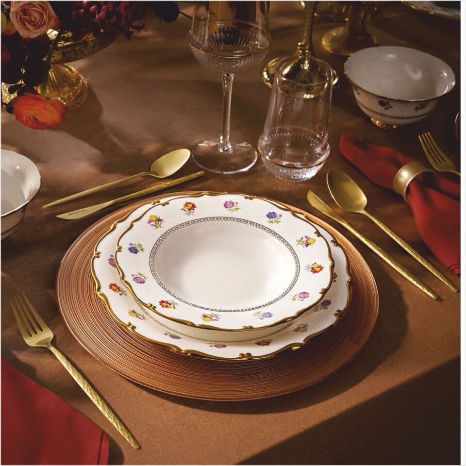 KARACA ROYAL BONE DİANA 55 PARÇA 12 KİŞİLİK YEMEK TAKIMI GOLD