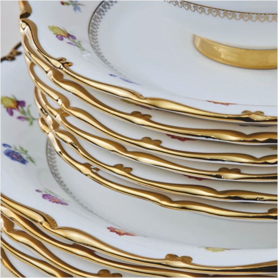 KARACA ROYAL BONE DİANA 55 PARÇA 12 KİŞİLİK YEMEK TAKIMI GOLD