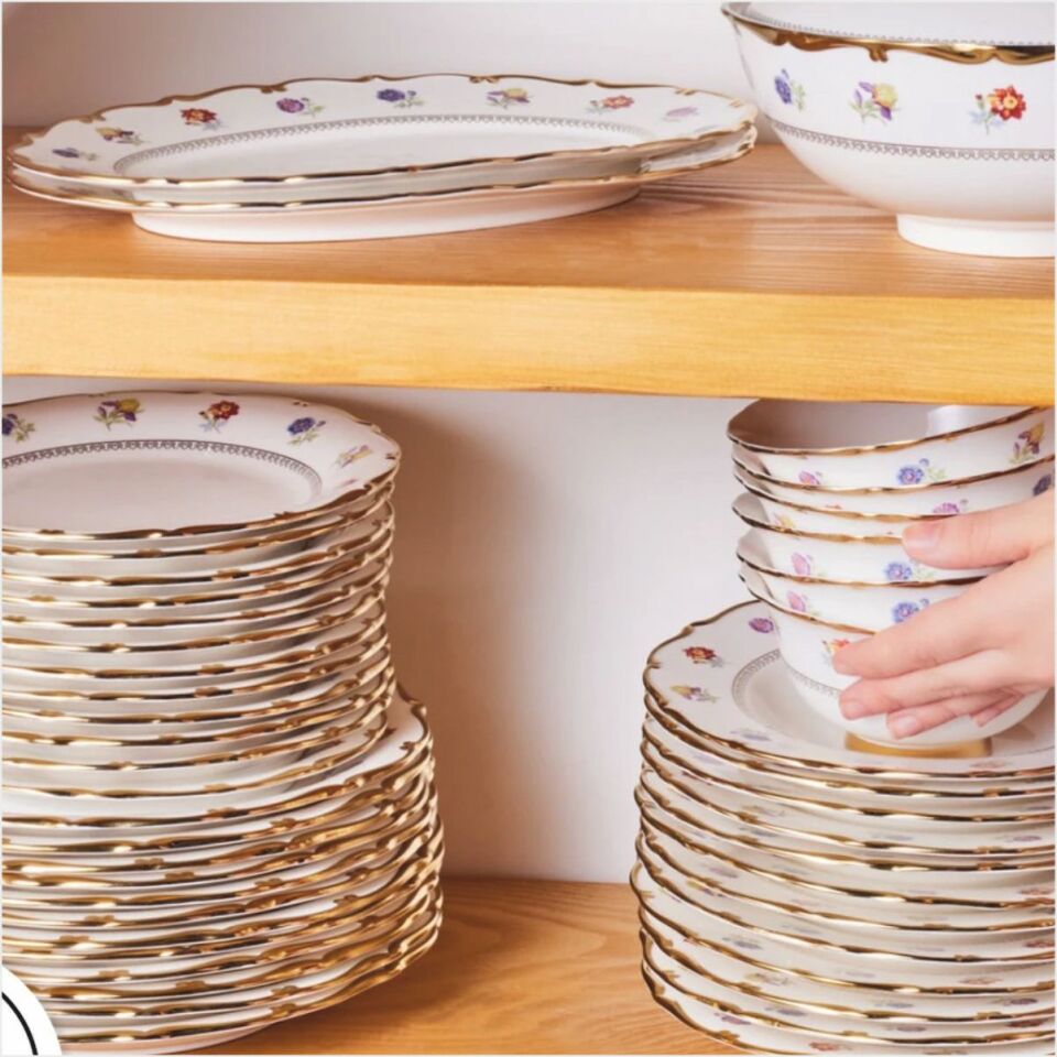 KARACA ROYAL BONE DİANA 55 PARÇA 12 KİŞİLİK YEMEK TAKIMI GOLD