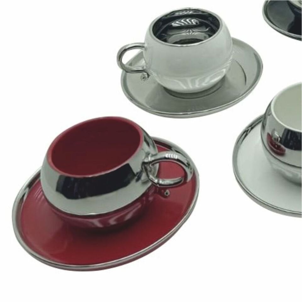 Krd Home 3409*Krd Gümüş 6 Lı Kahve Fincan Takımı.