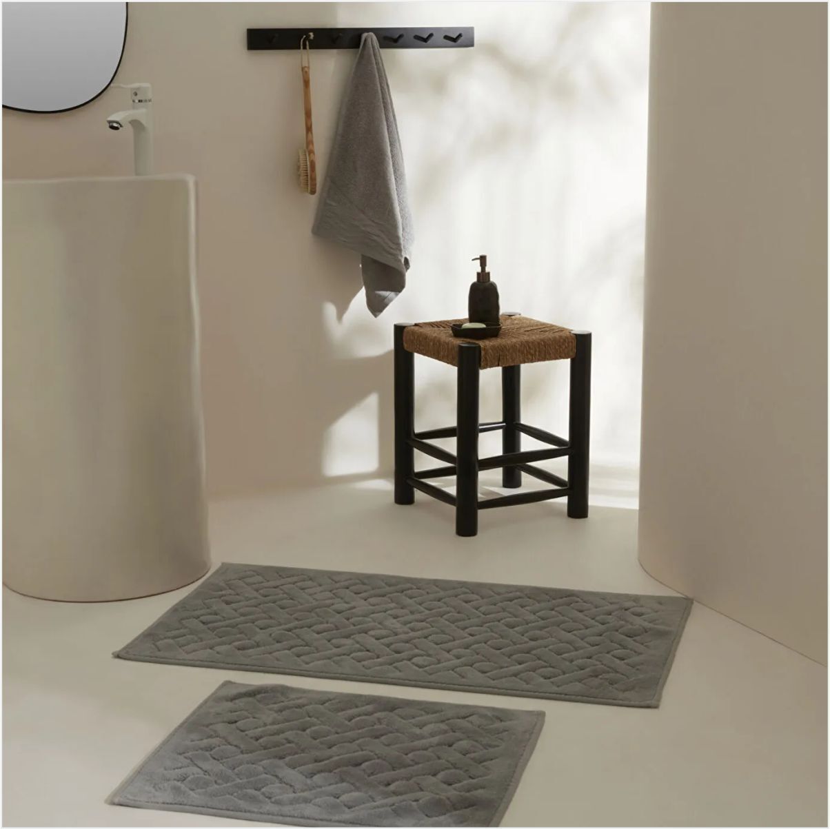 Karaca Foley 2 Lı Banyo Paspası 60X10, Açık Gri