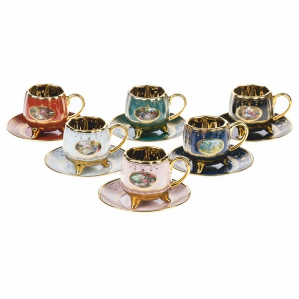 Krd Home 3412*Krd  Ayaklı 6 Lı Kahve Fincan Takımı.