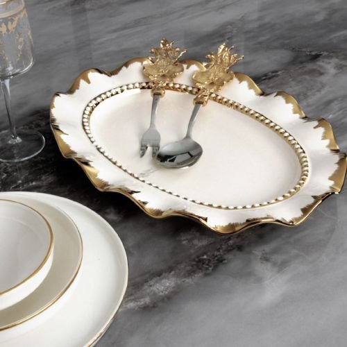 Rekabet Avangarde Oval Sunum Tabağı Krem Altın 39 Cm
