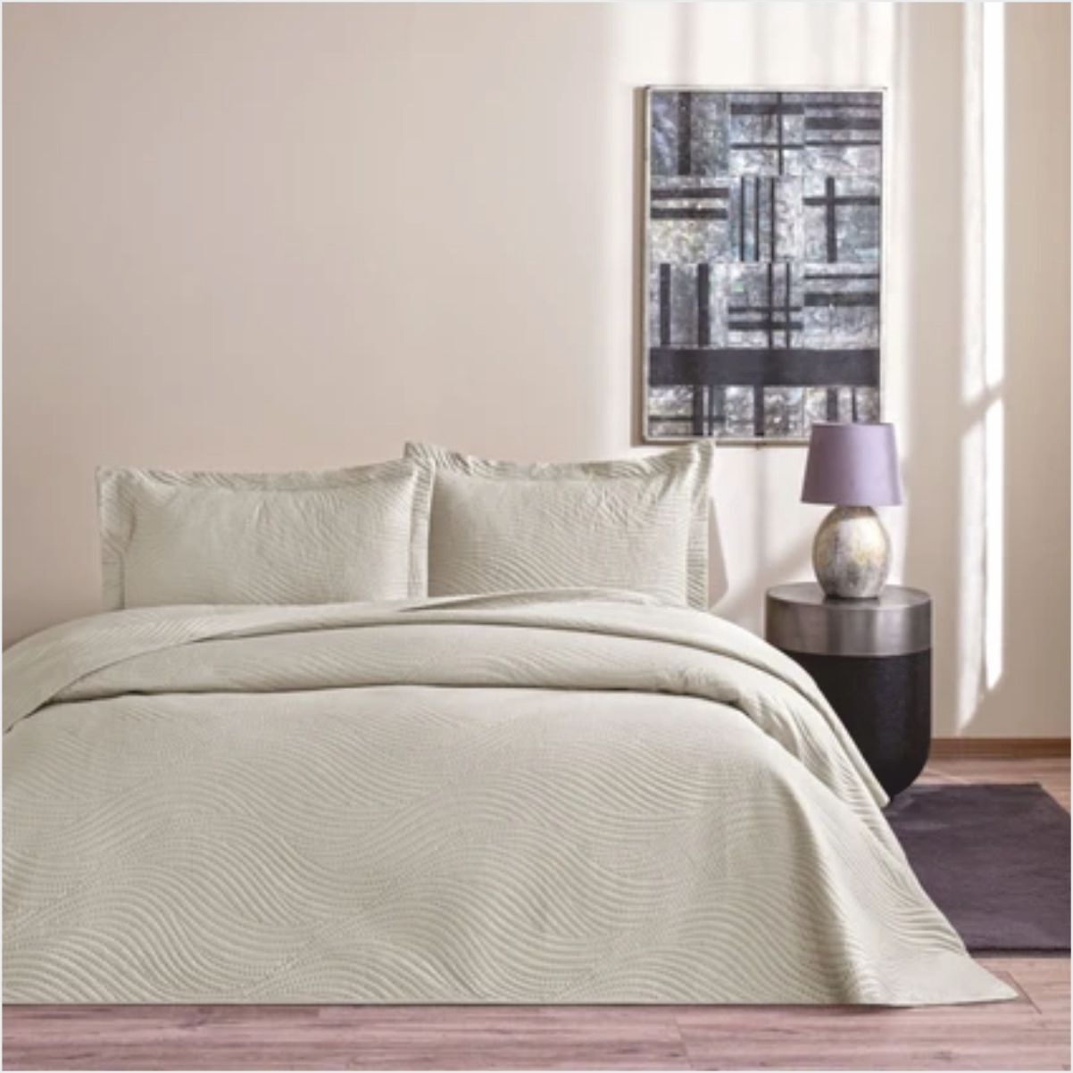 Taç Harlow Tek Kişilik Yatak Örtüsü Takımı Gri