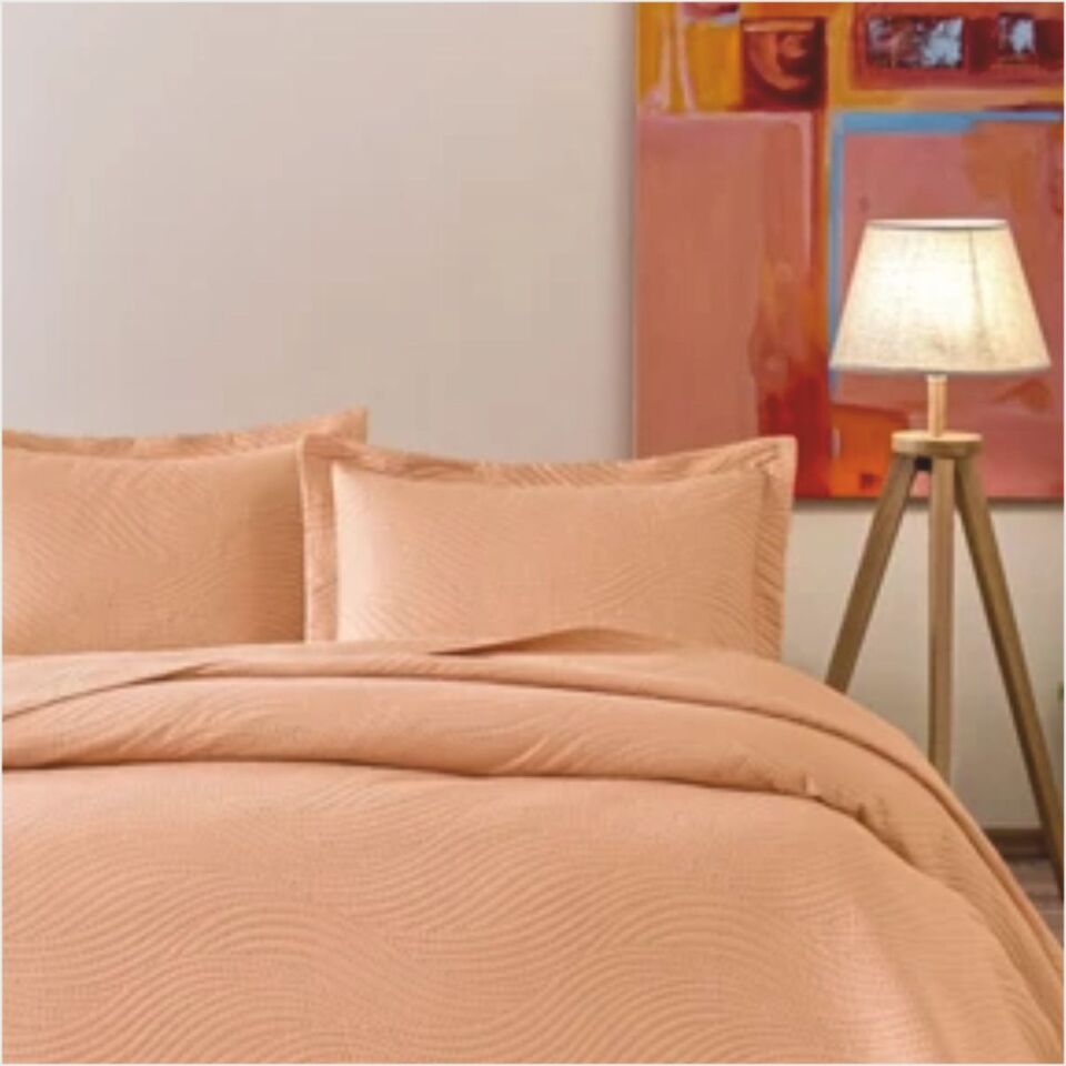 Taç Harlow Tek Kişilik Yatak Örtüsü Takımı Somon