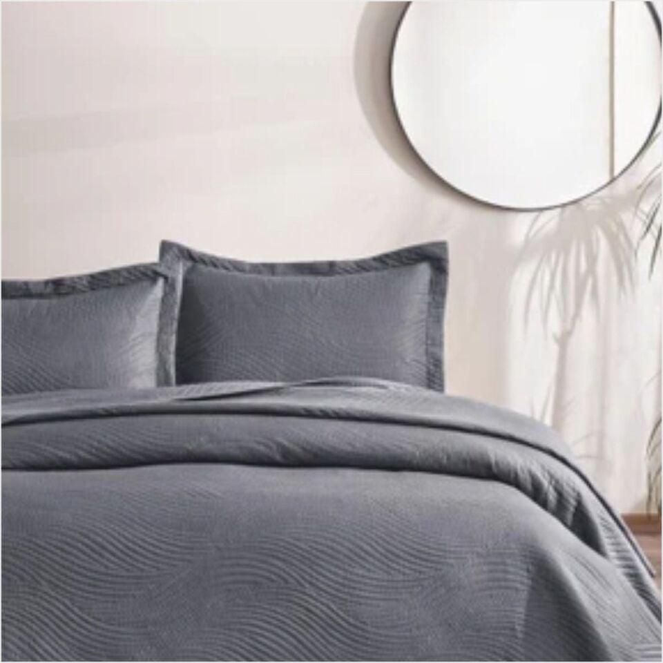 Taç Harlow Tek Kişilik Yatak Örtüsü Takımı Antrasit