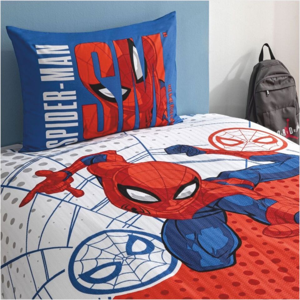 Taç Lisanslı Spiderman Web Tek Kişilik Pamuk Pike Takımı