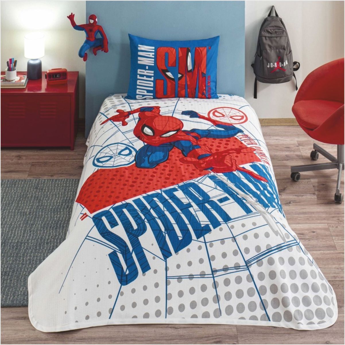 Taç Lisanslı Spiderman Web Tek Kişilik Pamuk Pike Takımı