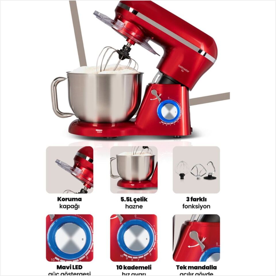 GOLDMASTER ŞEF GM-7260G PROFESYONEL STAND MİXER GOLD
