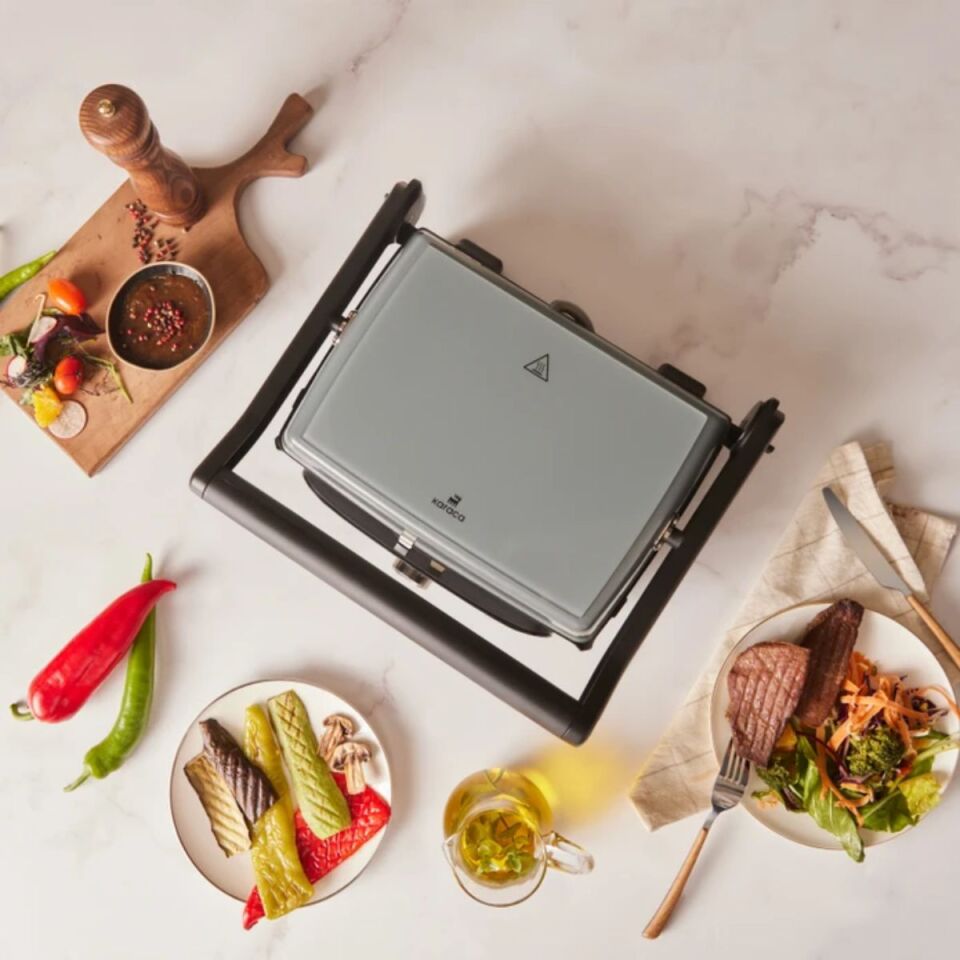 Karaca Gastro Grill Glass Premium 2400W Döküm Tost ve Izgara Makinesi Antrasit