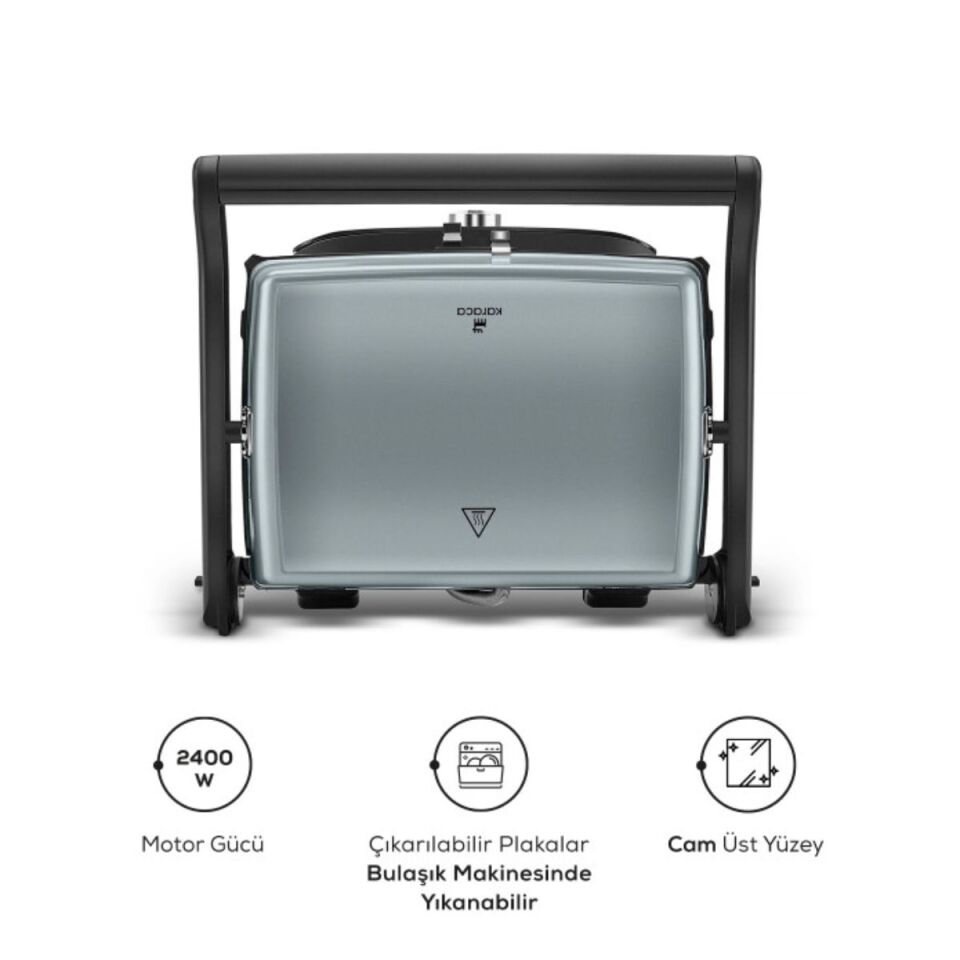 Karaca Gastro Grill Glass Premium 2400W Döküm Tost ve Izgara Makinesi Antrasit