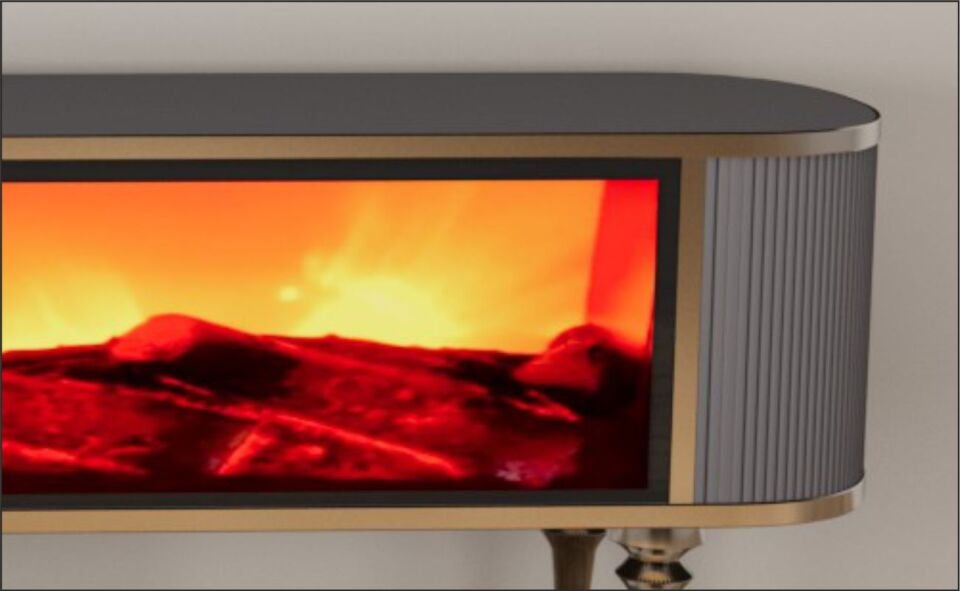 DEKORSAN ASYA HOPARLÖRLÜ ŞÖMİNELİ TV SEHPASI 180 CM ANTRASİT-GÜMÜŞ