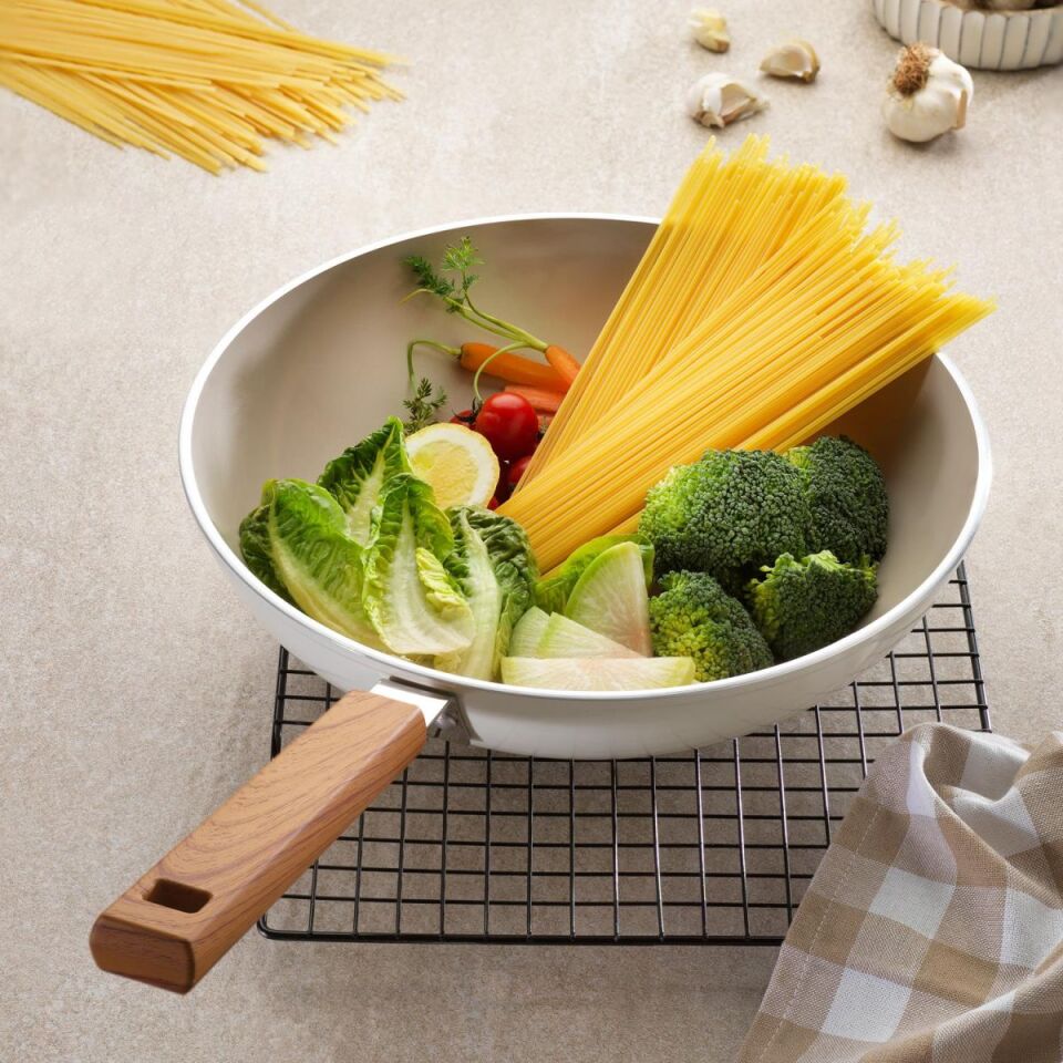 Schafer Ceramoni Seramik Wok Tava 28Cm - Krem