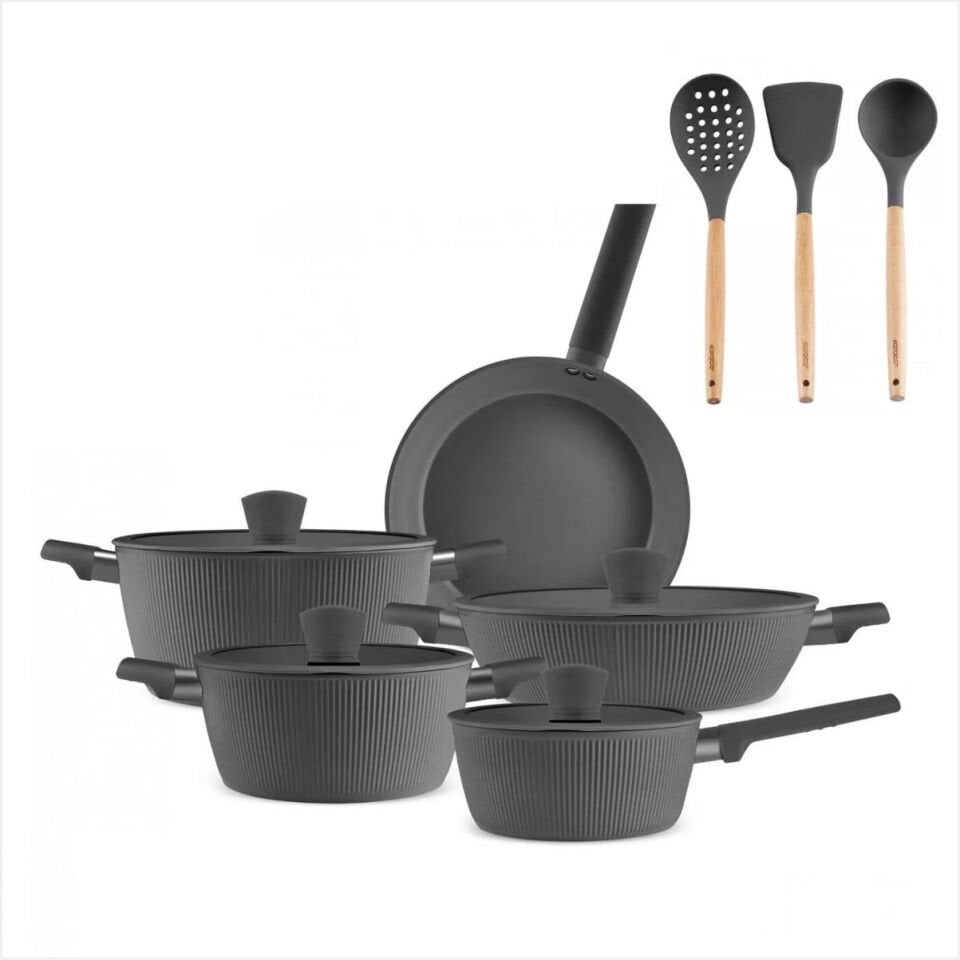 KARACA SWISS CRYSTAL PURELINE İNDÜKSİYON TABANLI 12 PARÇA TENCERE SETİGRİ