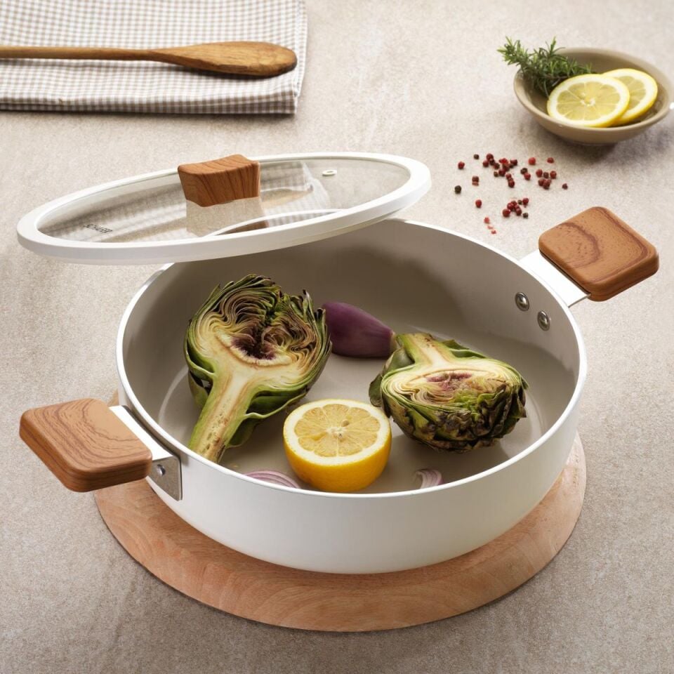 Schafer Ceramoni Seramik Basık Tencere 26Cm - Krem