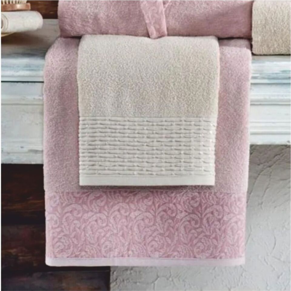 Taç Kristal Dream Jakarlı 6 Parça Aile Bornoz Takımı - Bej -Pudra