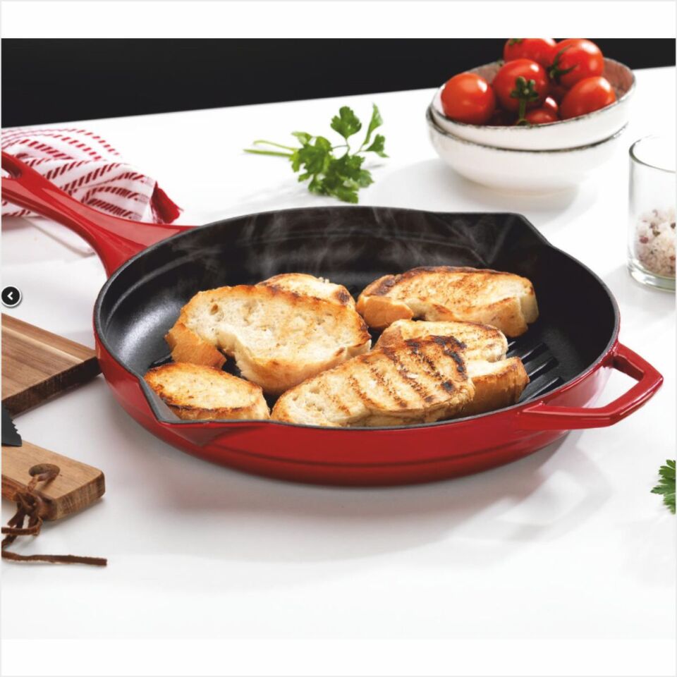 Schafer Guss Chef Döküm Yuvarlak Grill Tava 28Cm-1 Parça-Kırmızı