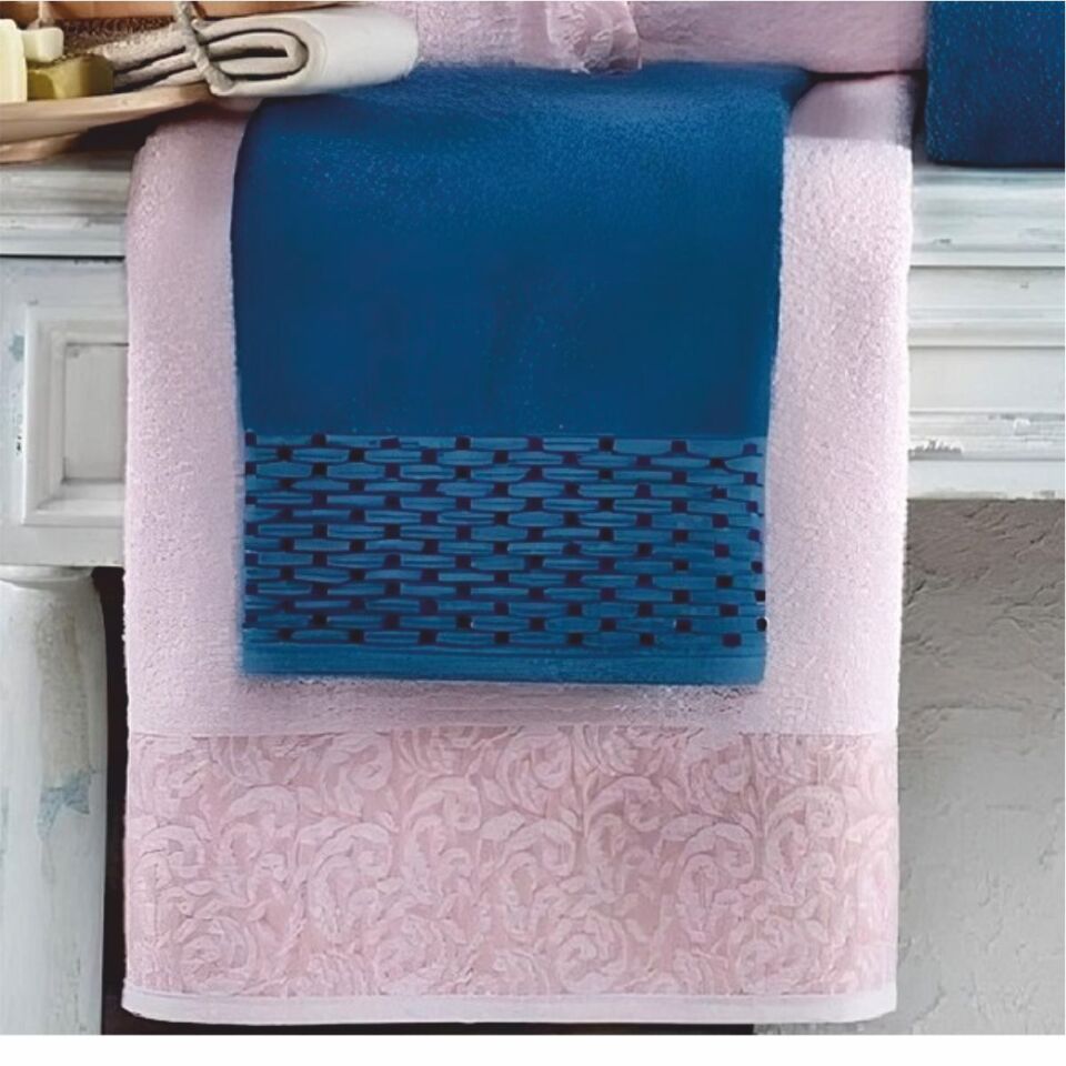 Taç Kristal Dream Jakarlı 6 Parça Aile Bornoz Takımı - İndigo-Pudra