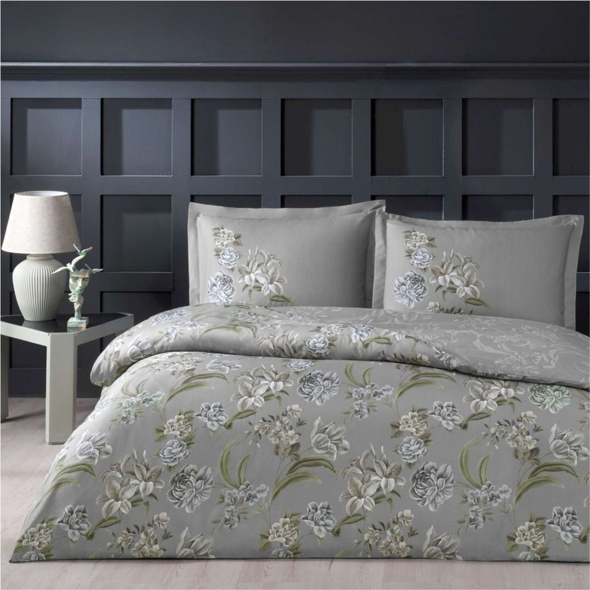 Taç Elodie Saten Çift Kişilik Nevresim Takımı Gri