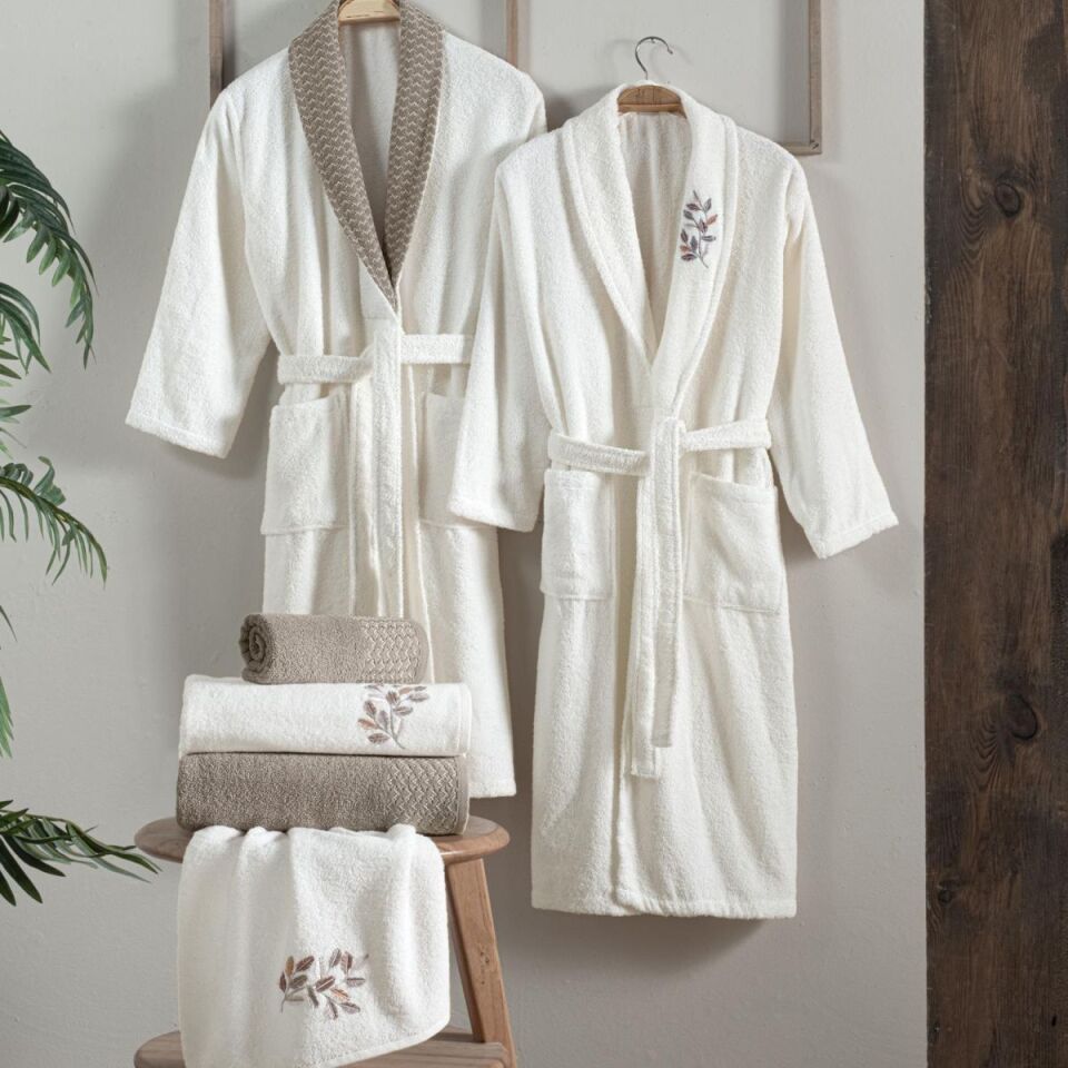 Schafer Home Charm Nakışlı Banyo Seti 6 Parça-Ekru/Gri