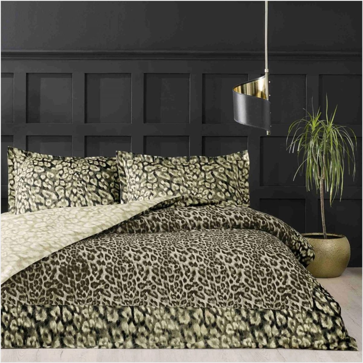 Taç Leona Saten Çift Kişilik Nevresim Takımı Kahverengi