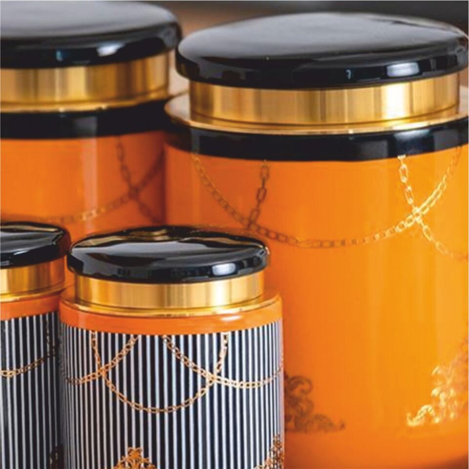 Acar Koh-05835/4 Pansy Posy Porselen 8 Li Cam Tepsili Kavanoz Set