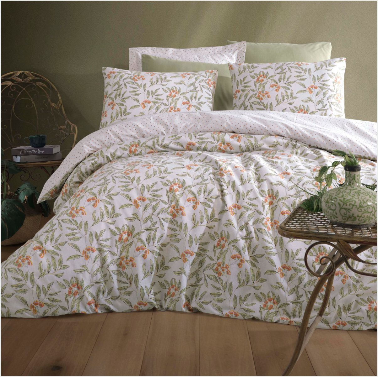 Pamuklar Apricitas Cıft Kısılık Nevresım Setı Sharon Olıve