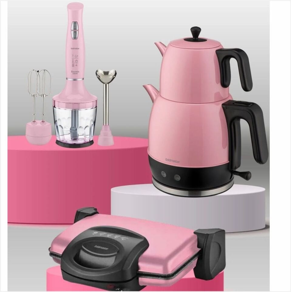 Goldmaster BY-4701L Zerafet Pembe Elektrikli Mutfak Çeyiz Seti 3 Lü Paket