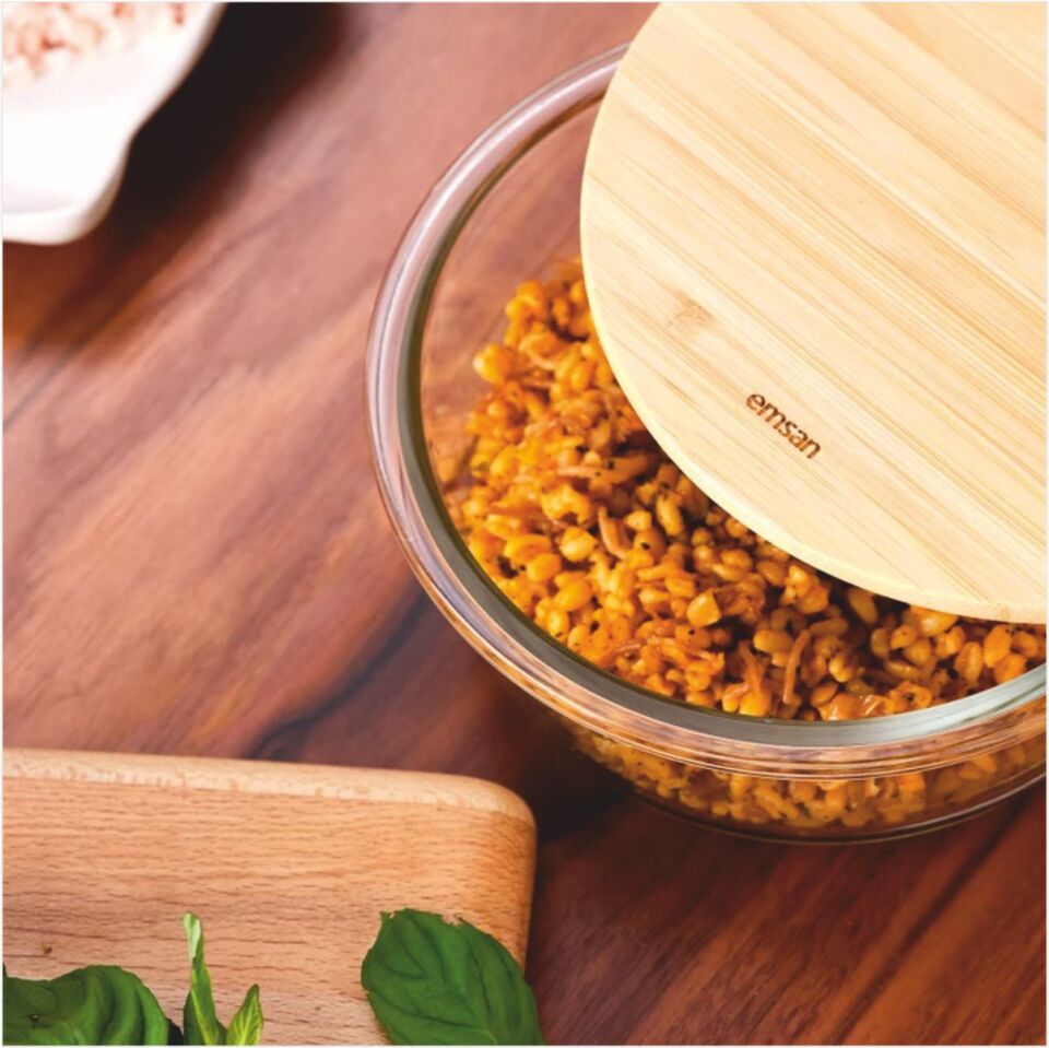 Emsan Naturel Yuvarlak 650 ml Borosilikat Saklama Kabı