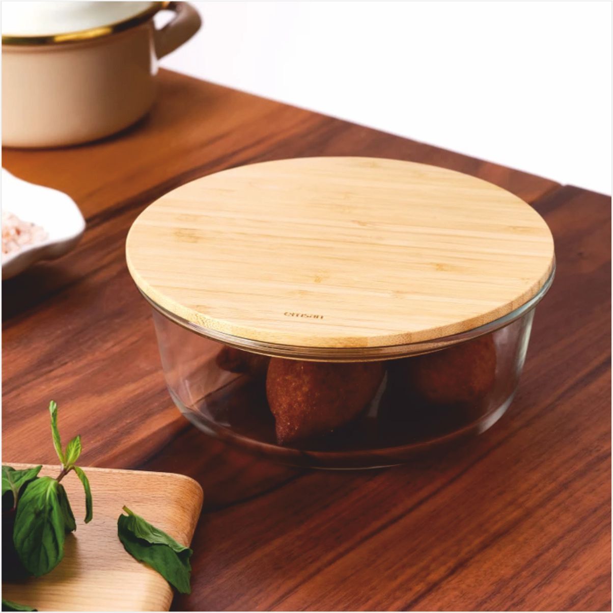 Emsan Naturel Yuvarlak 950 ml Borosilikat Saklama Kabı