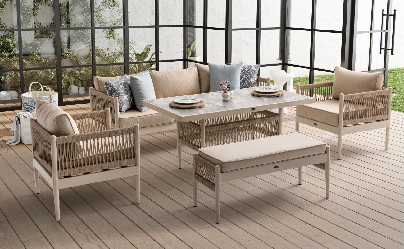 Lyon 3+1+1 Krem Düz 110S Sehpa Ayağı+Puf Capy Mn.Olf